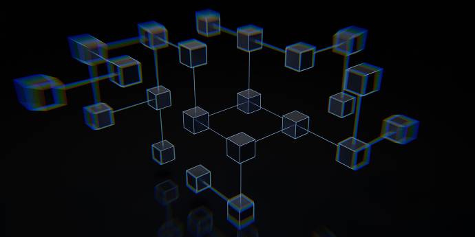 digital blocks or nodes on a black screen