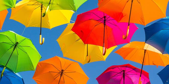 brightly coloured umbrellas