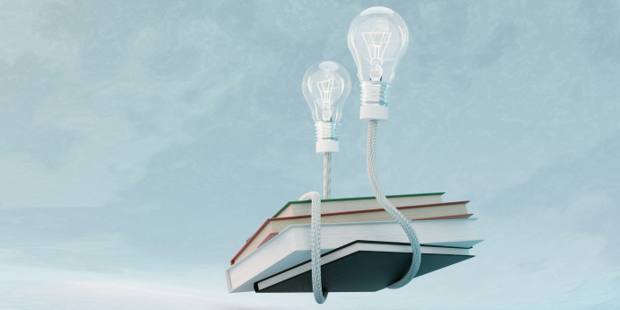illustration of lightbulbs holding up a stack of books